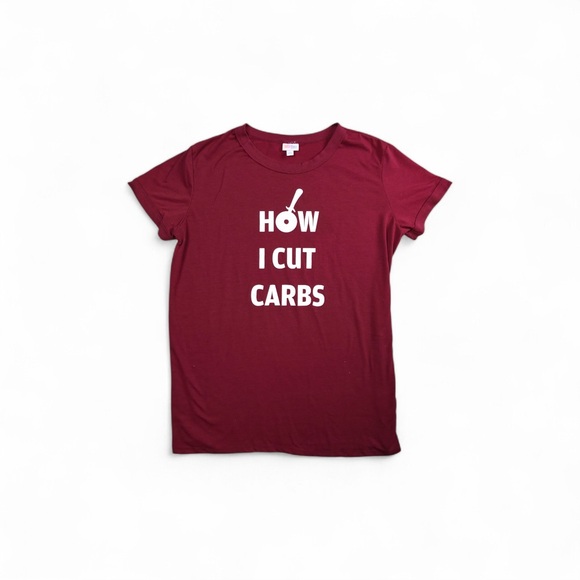 LuLaRoe Tops - LuLaRoe Burgundy Graphic 'How I Cut Carbs' Funny T-Shirt XL Short Sleeve Women
